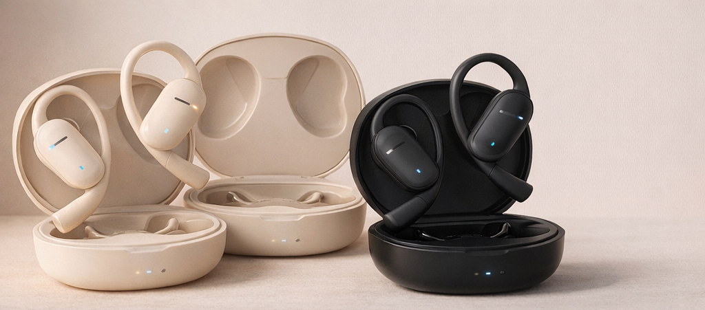 SafeBuds™ Wireless Earbuds – Premium Sound & Comfort (Beige & Black)