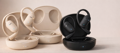 SafeBuds™ Wireless Earbuds – Premium Sound & Comfort (Beige & Black)