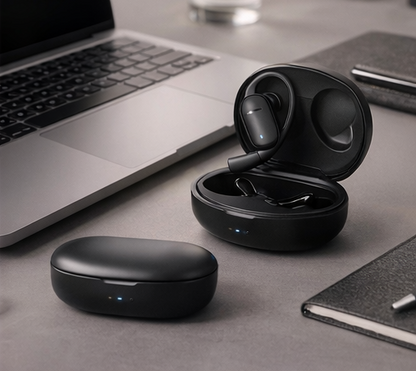 SafeBuds™ Wireless Earbuds – Premium Sound & Comfort (Beige & Black)