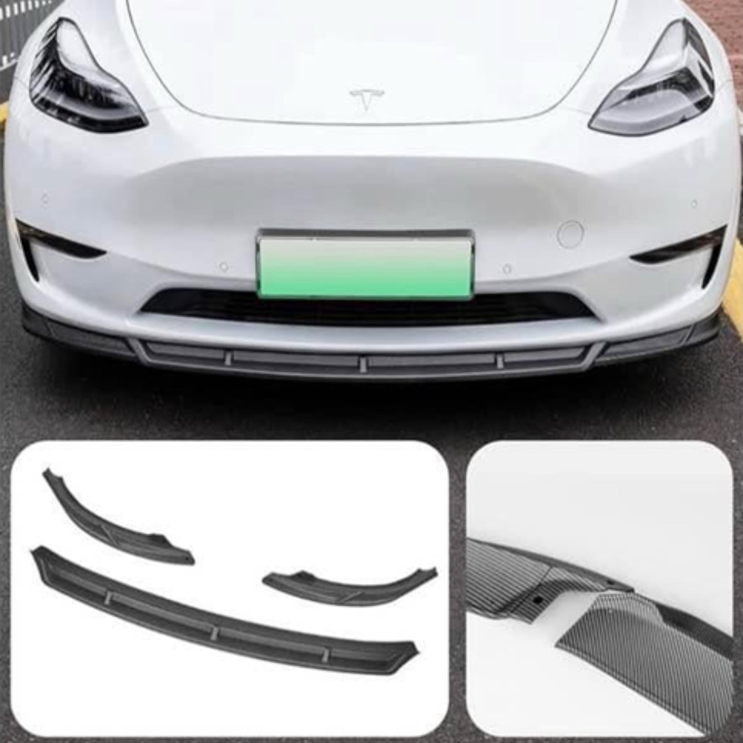 Front Lip Splitter for Tesla Model Y – Matte & Glossy Carbon Fiber Options