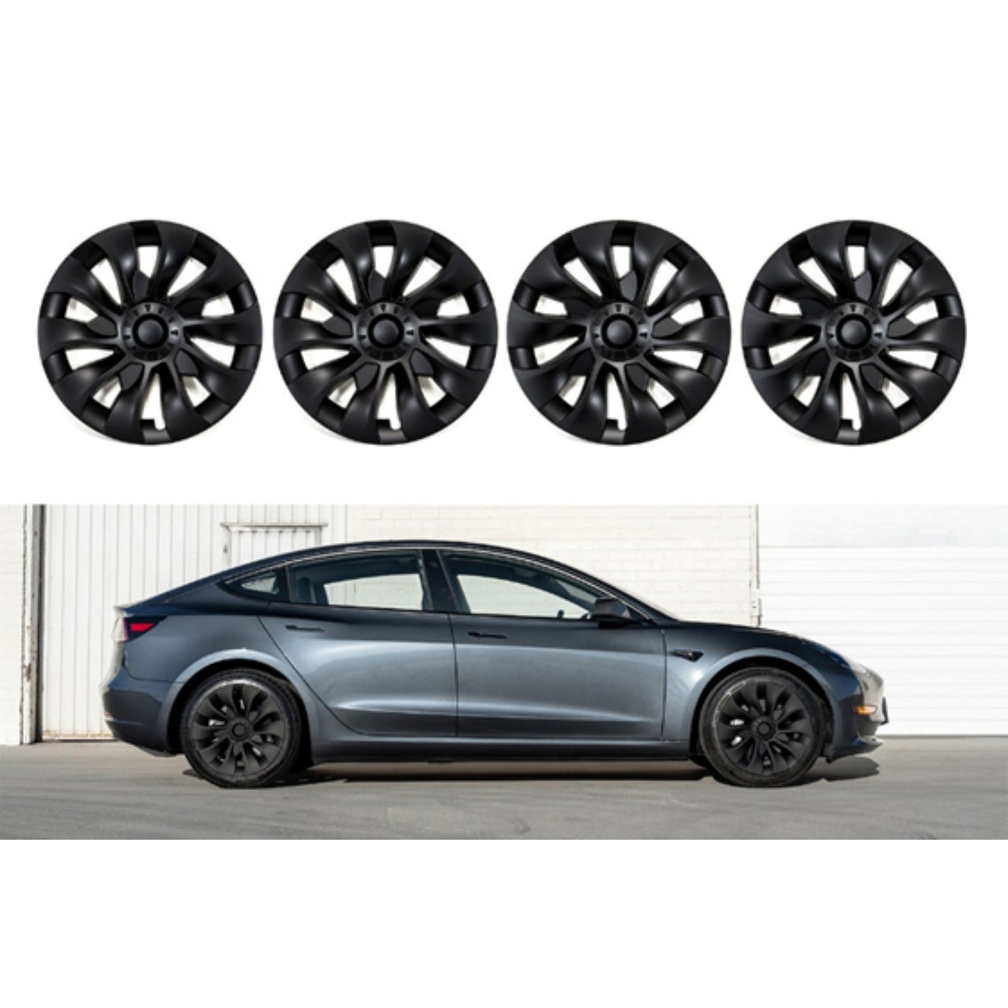 18-Inch Wheel Covers for Tesla Model 3 – Matte Black (Set of 4)