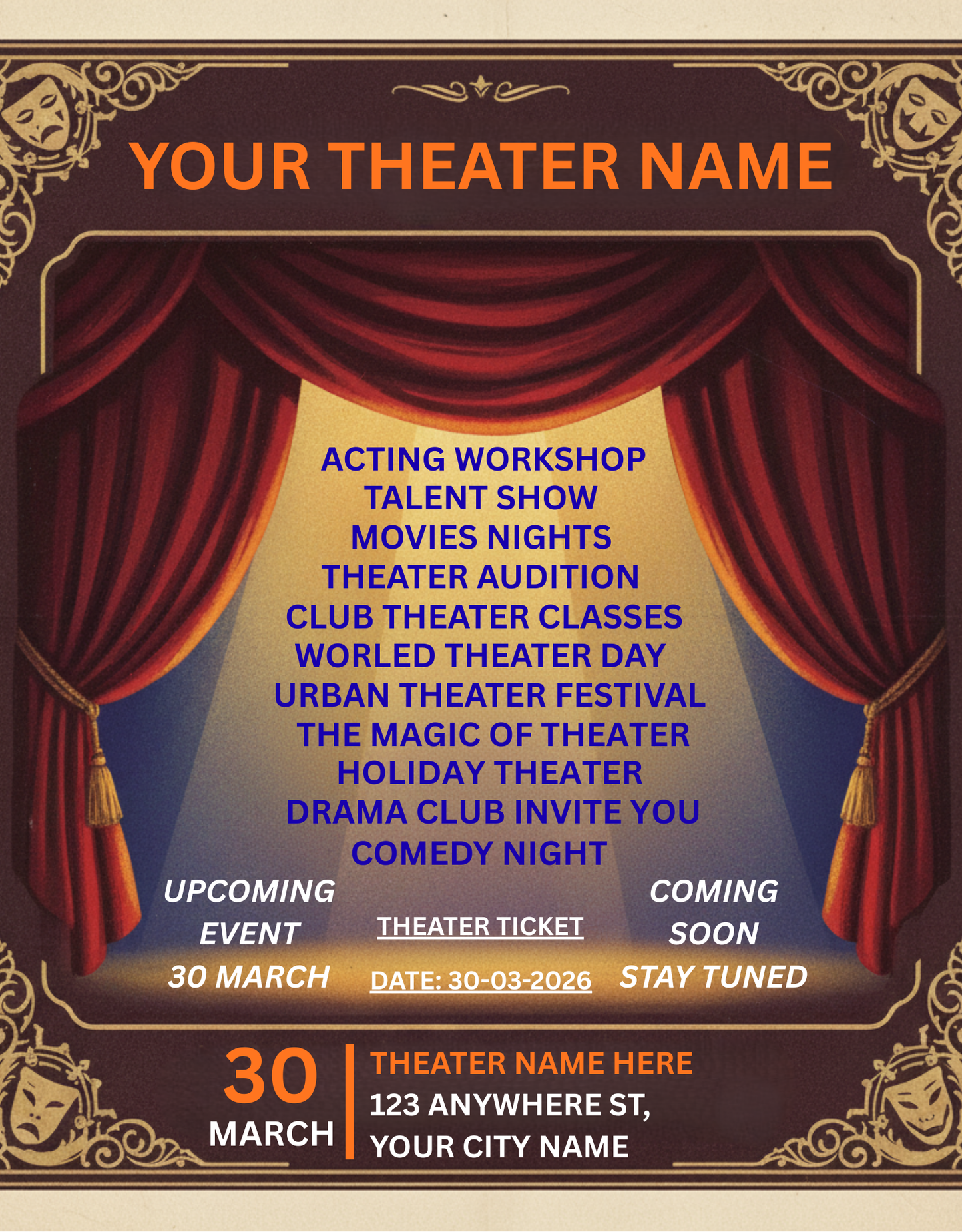 Theater Event Poster Template – Digital Download